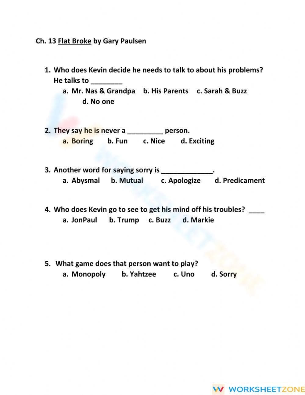 Flat Broke Ch. 13 Worksheet: Essential Reading Practice - Page 1