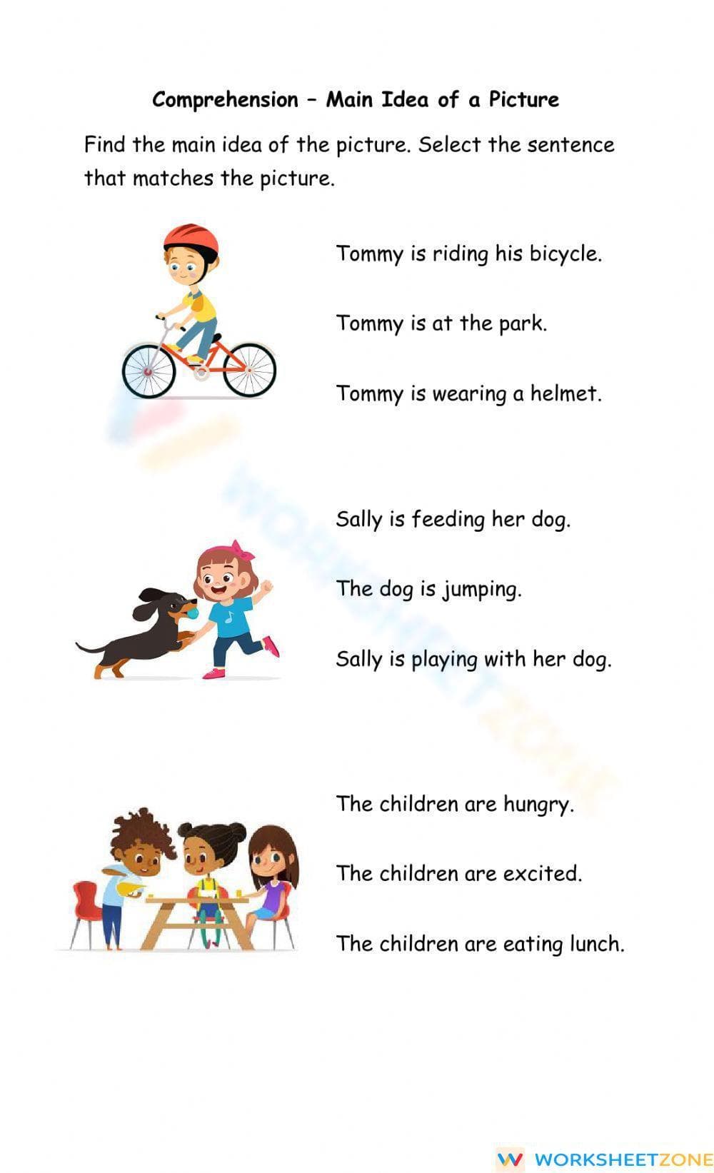 Printable Main Idea of Pictures Worksheet | Grade K-1 ELA - Page 1
