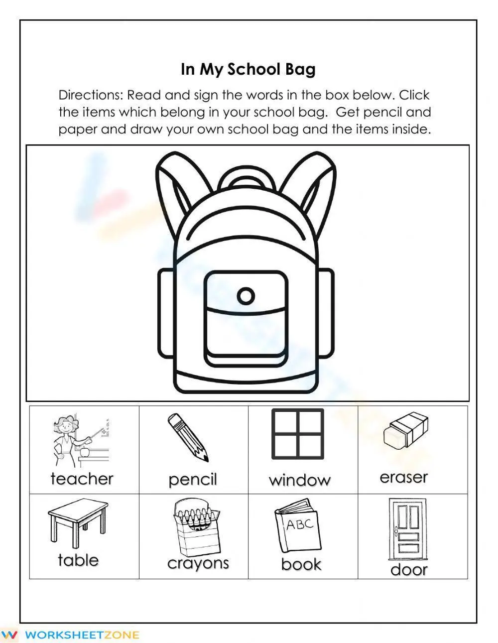 Printable School Vocabulary Worksheet | Grade K ELA - Page 1