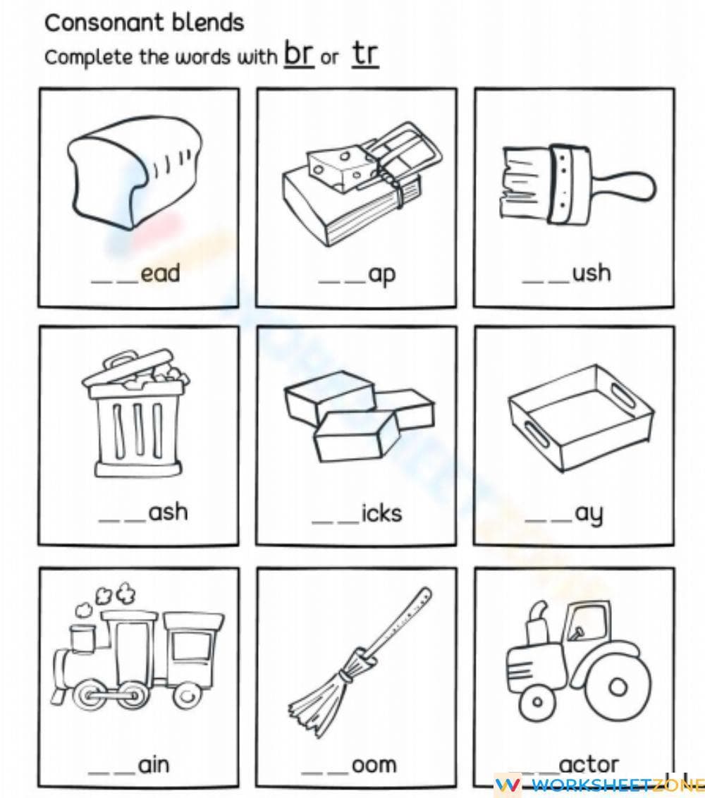 Essential R-Blends Phonics Worksheet | Grades K-3 Printable - Page 1