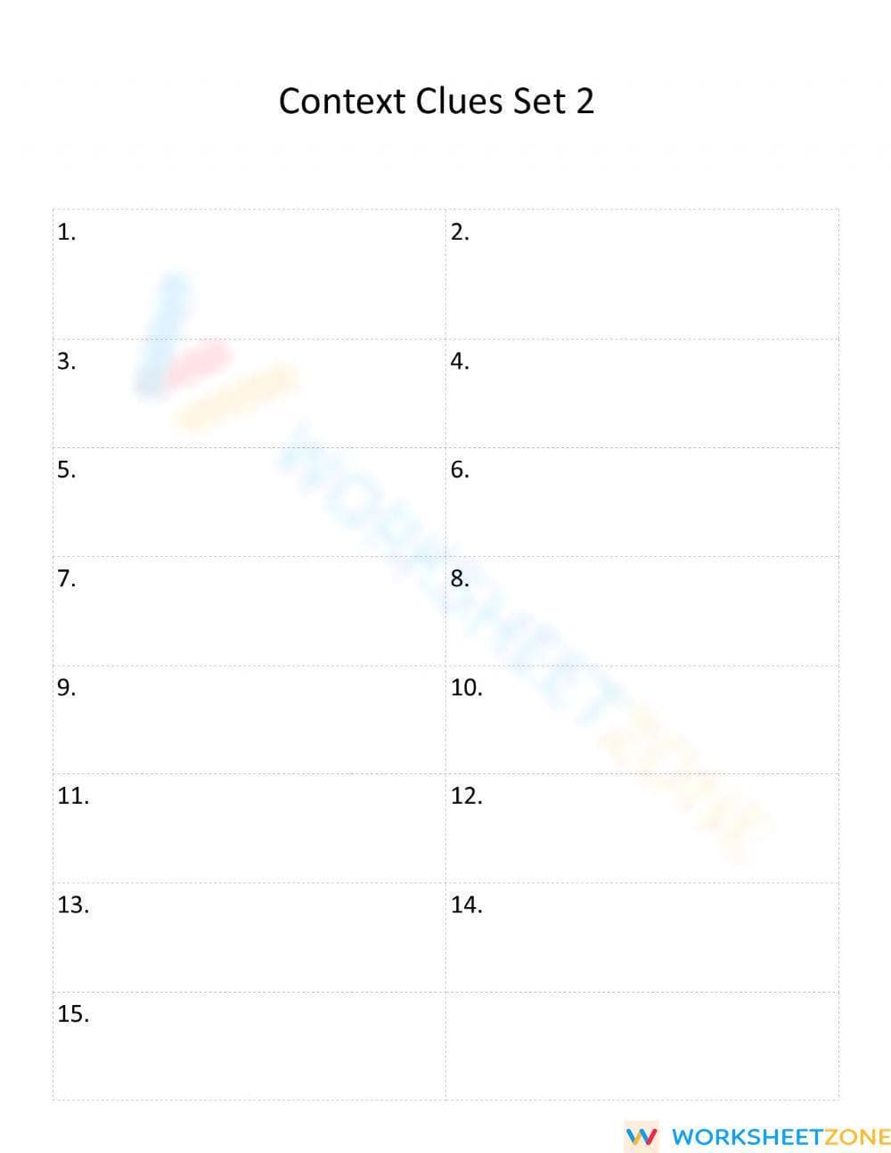 Printable Context Clues Set 2 Answer Sheet | Grade 2-9 - Page 1