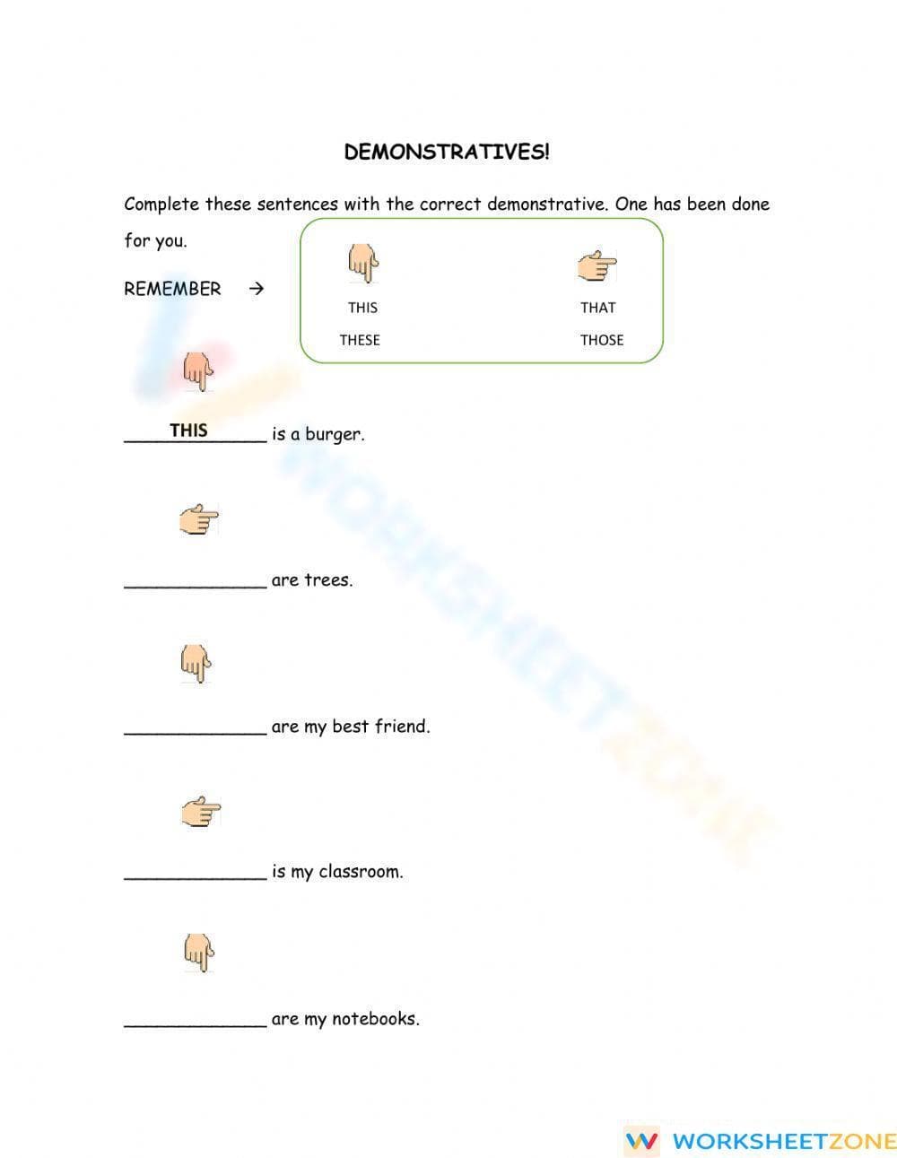 Printable Demonstratives Worksheet: This, That, These, Those - Page 1