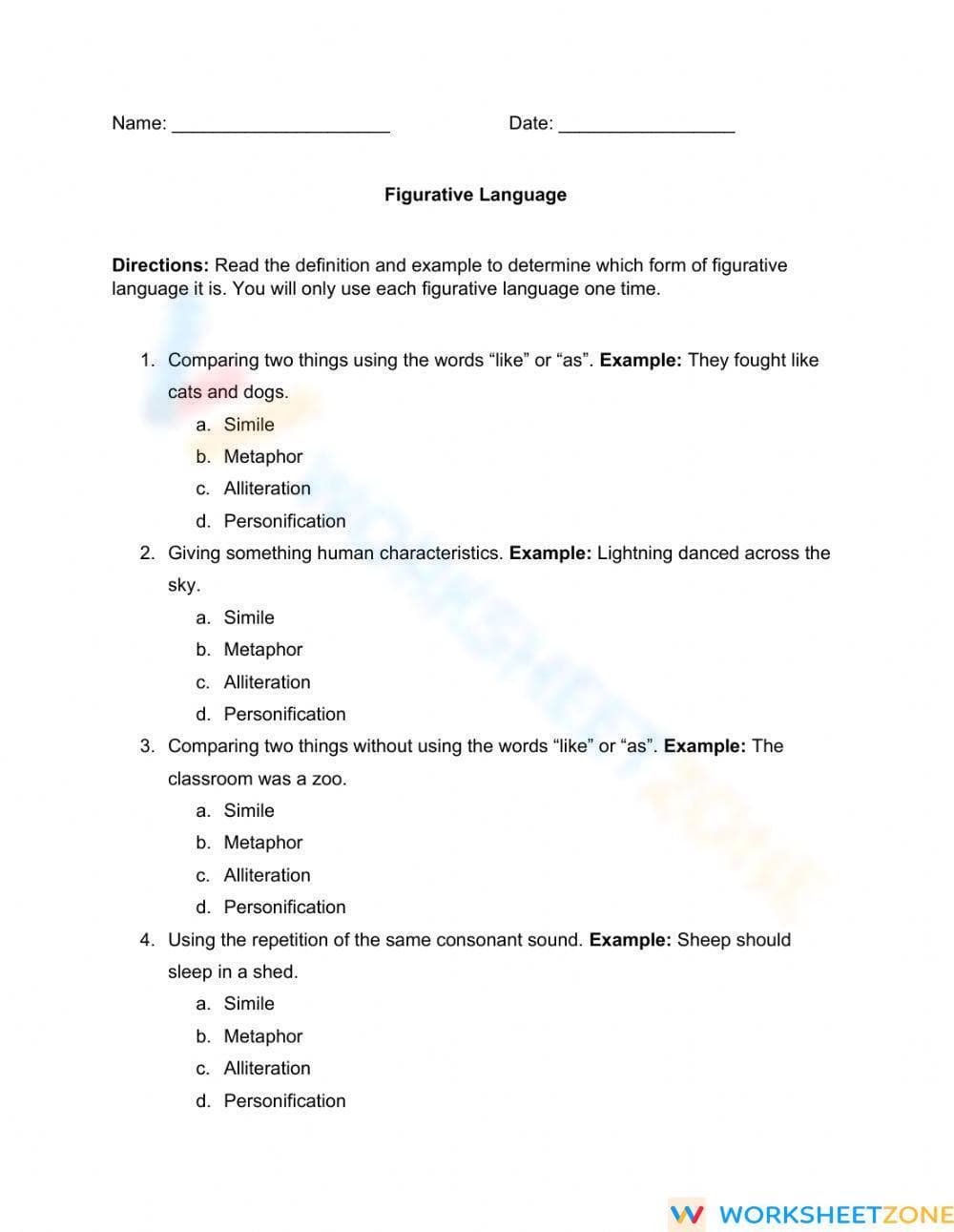 Figurative Language Mini-Assessment | Aligned Grade 5-7 - Page 1