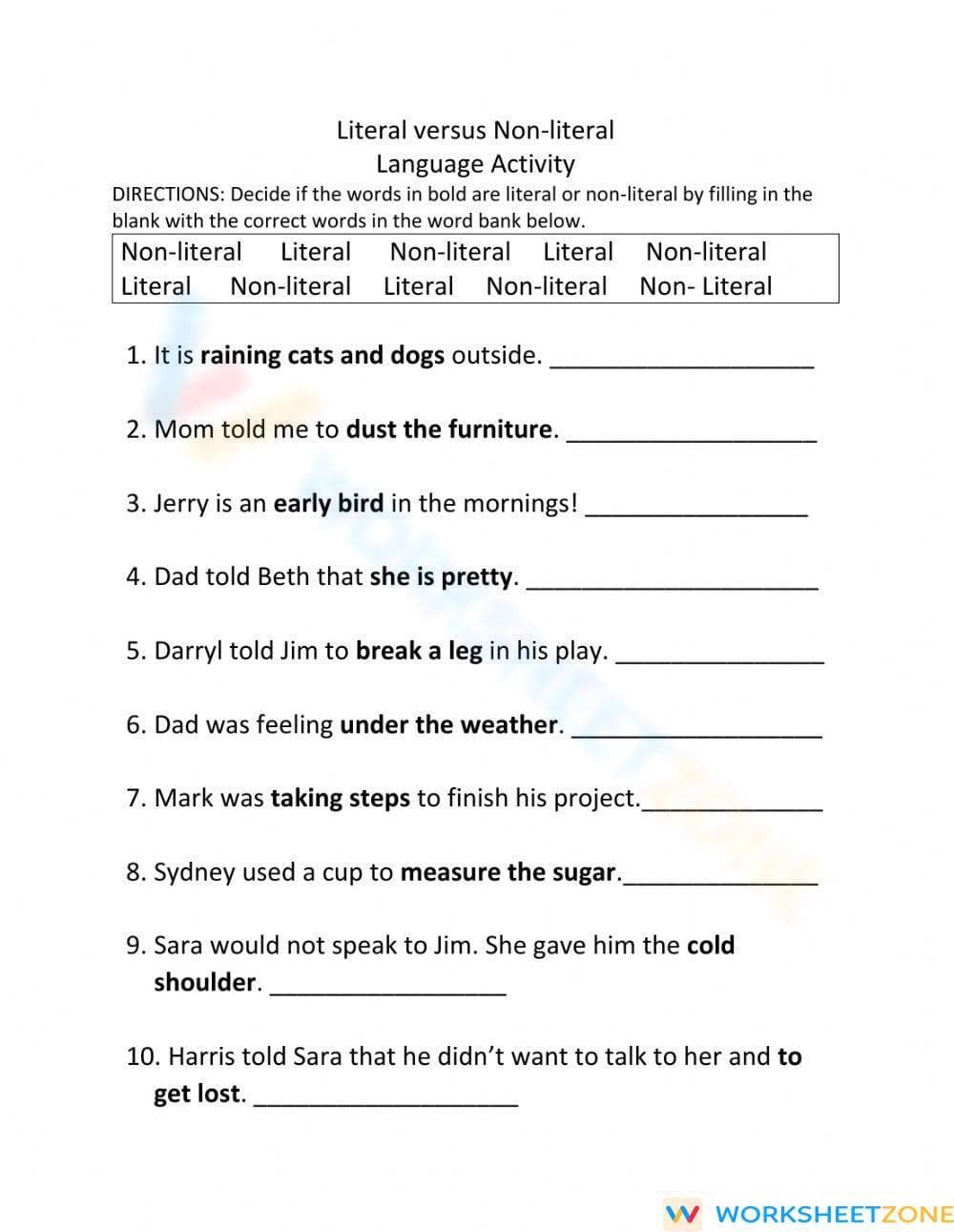 Essential Literal vs Non-Literal Language Activity | 9-12 - Page 1