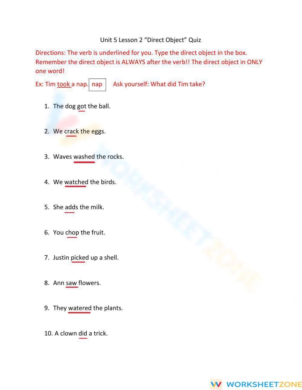 Direct object quiz Lesson 2 - Page 1