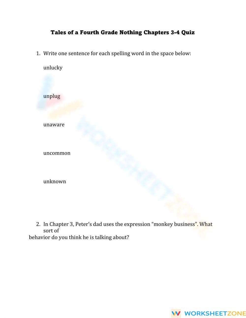 Grade 4 Book Quiz — Printable No-Prep Worksheet - Page 1