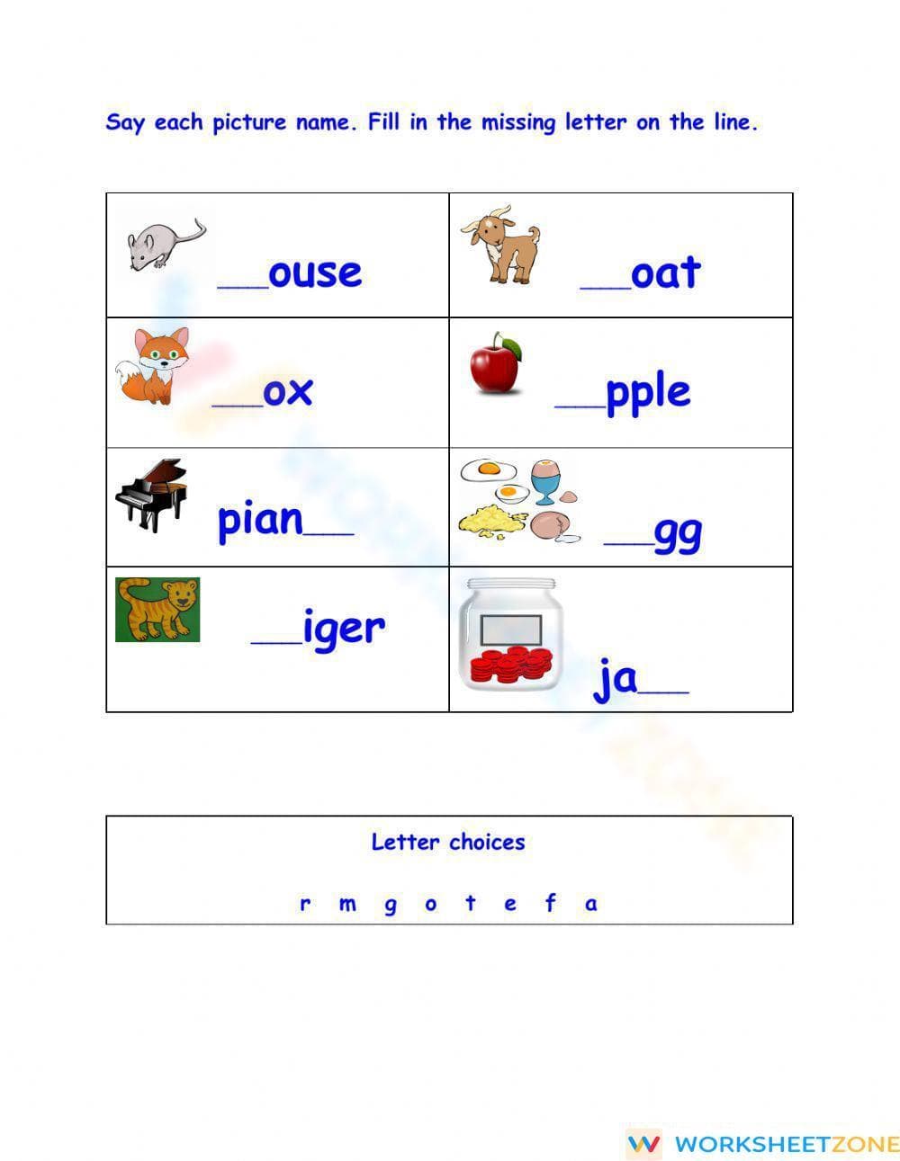 Grade K Beginning and Ending Sounds Printable Worksheet - Page 1