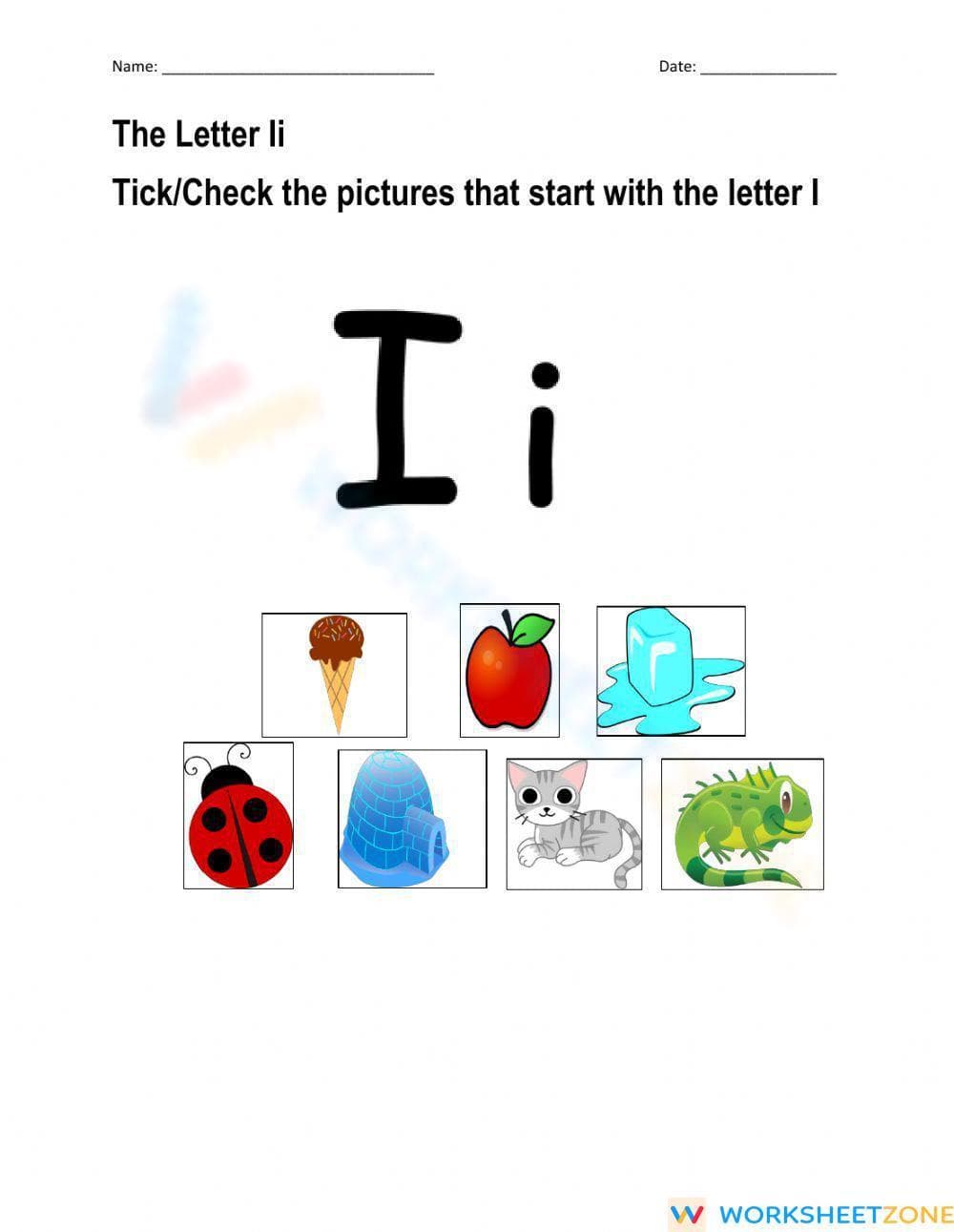 Kindergarten Letter I — Printable No-Prep Worksheet - Page 1