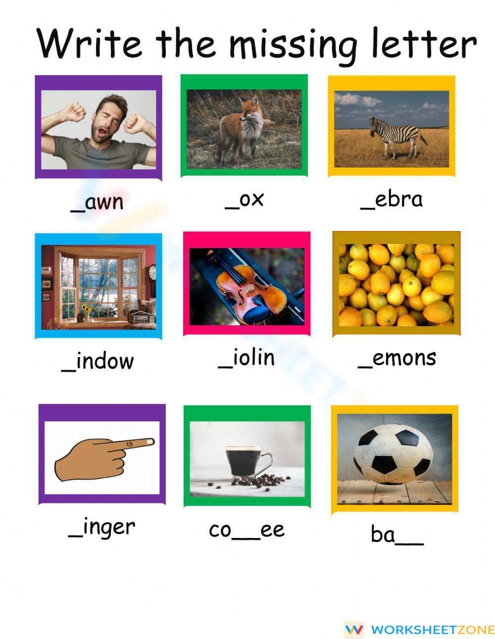 Grade 1 Missing Letter — Printable No-Prep Worksheet - Page 1