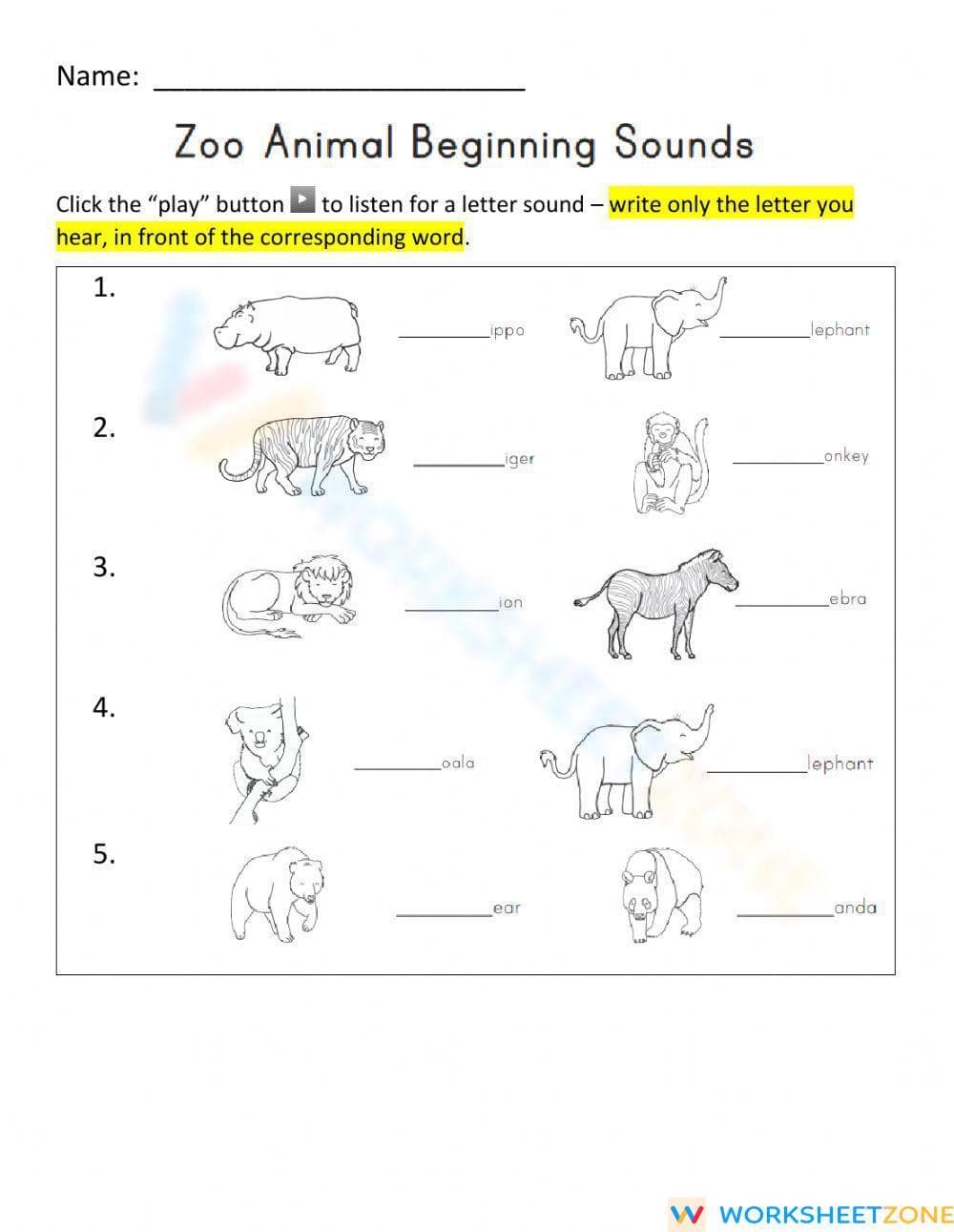 Kindergarten Beginning Sounds — Printable No-Prep Worksheet - Page 1
