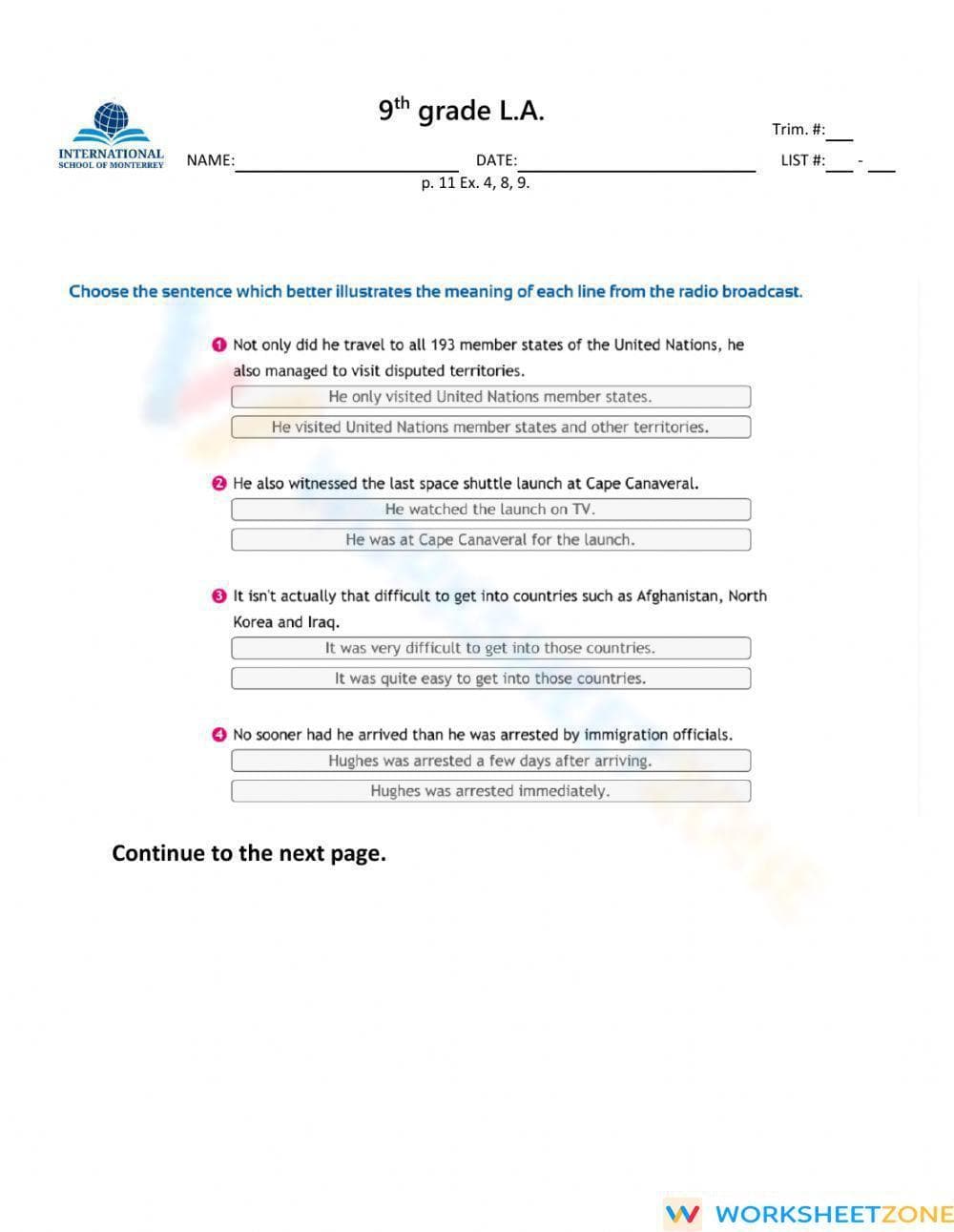 Grade 9 Conjunctions — Printable No-Prep Worksheet - Page 1