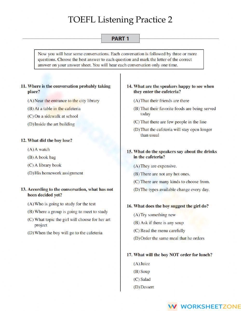 SL.5.2 Worksheet: TOEFL Listening — Grade 5 Aligned - Page 1