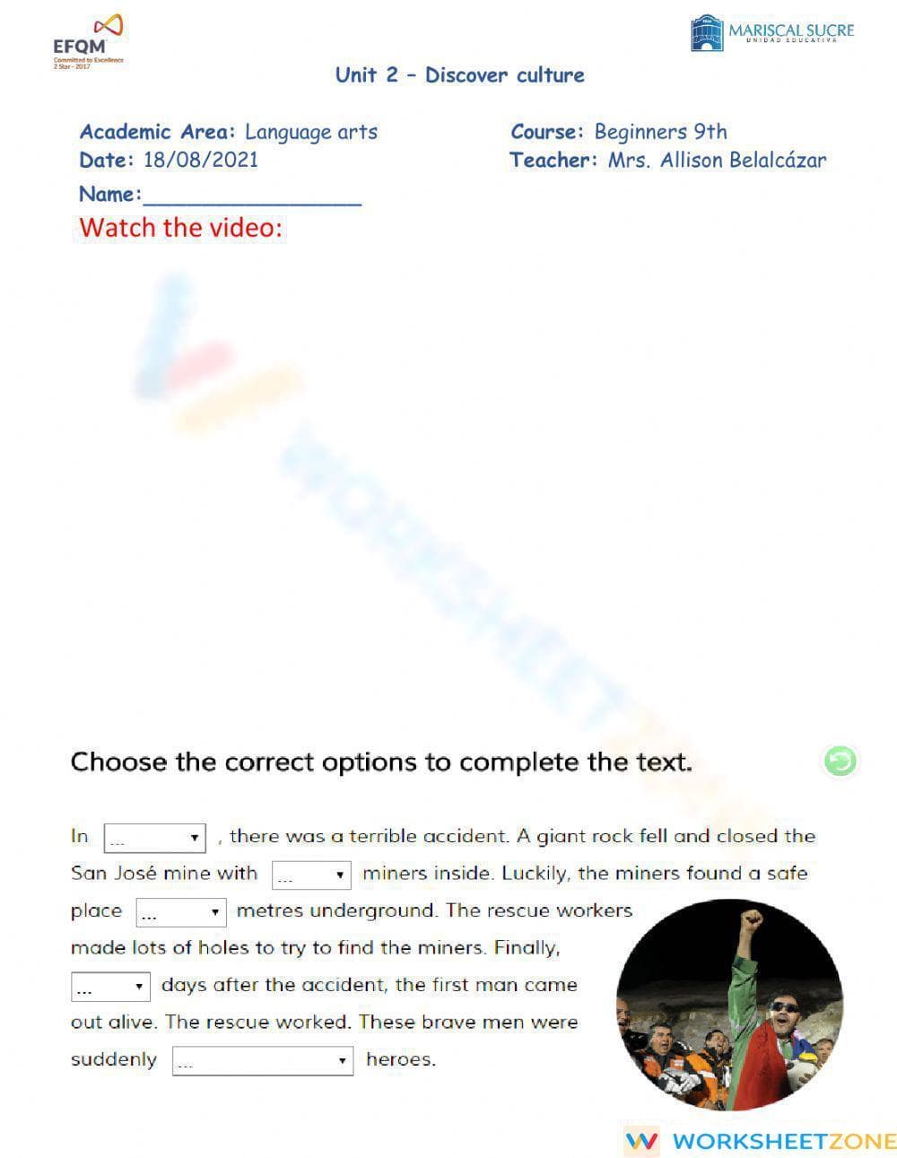 Grade 9 Culture Vocabulary — Printable No-Prep Worksheet - Page 1