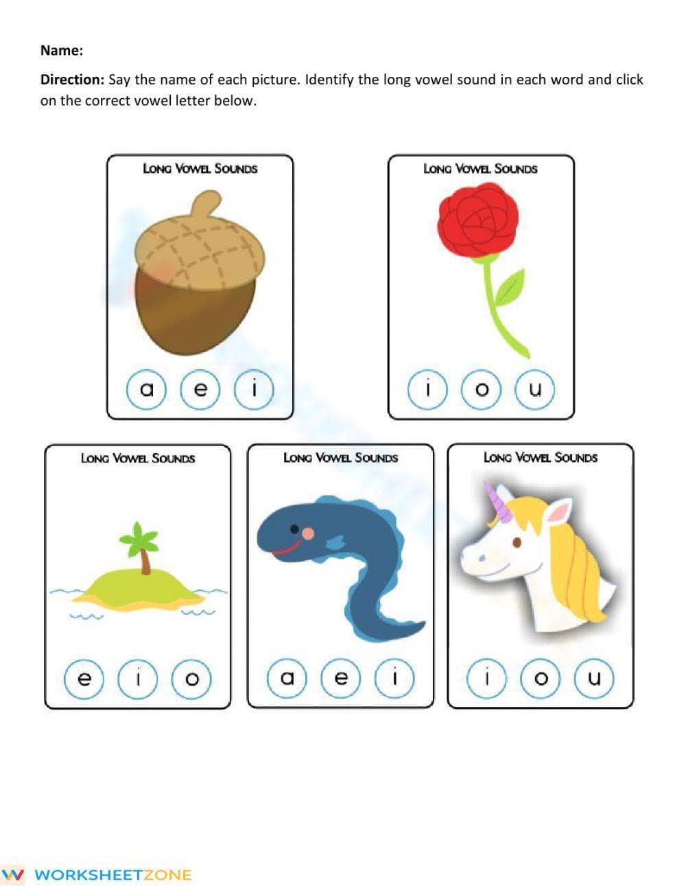 Grade K Long Vowel Sounds — Printable No-Prep Worksheet - Page 1