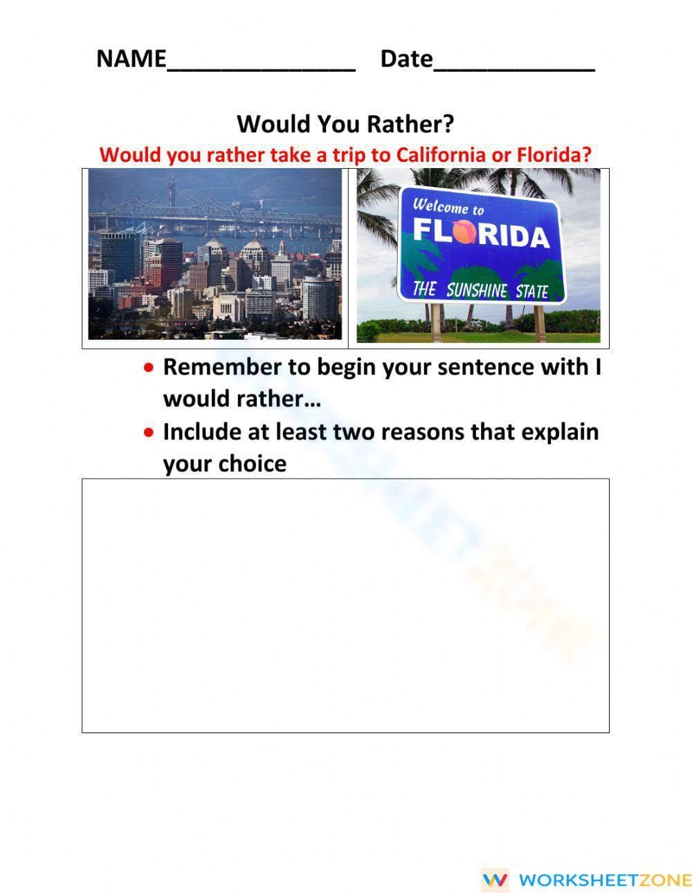 'Would You Rather' Worksheet: Fun Scenarios for Children - Page 1