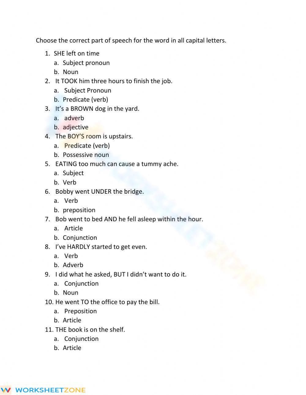 Parts of Speech Identification Worksheet - Page 1