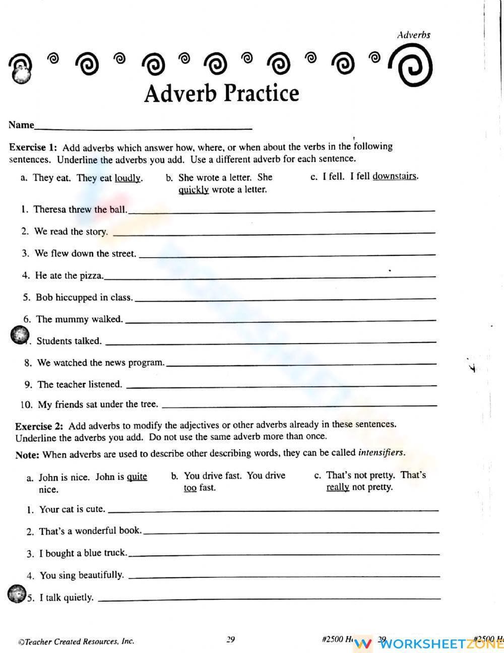 Grade 7 Adverbs — Printable No-Prep Worksheet - Page 1