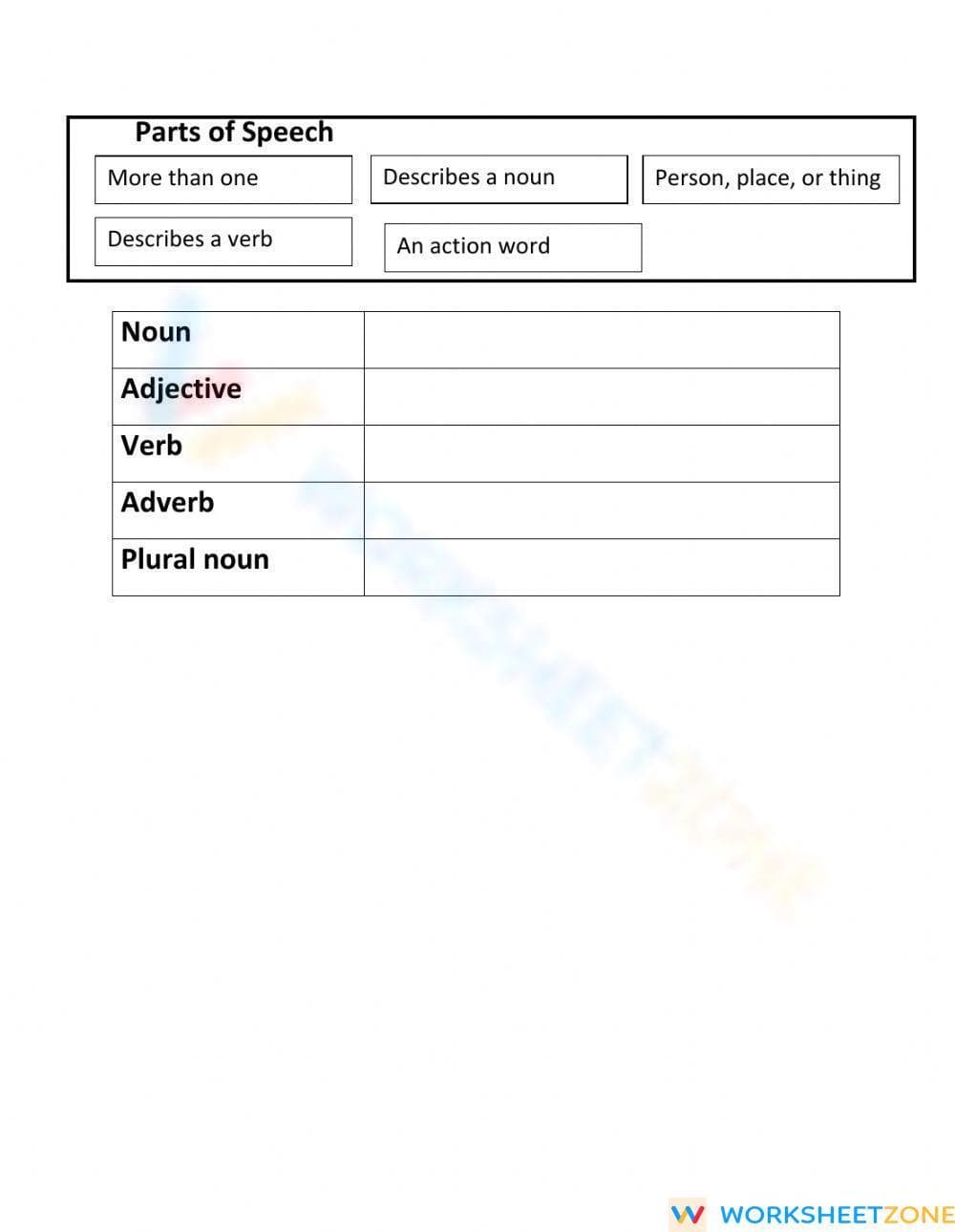 Parts of Speech Match - Page 1