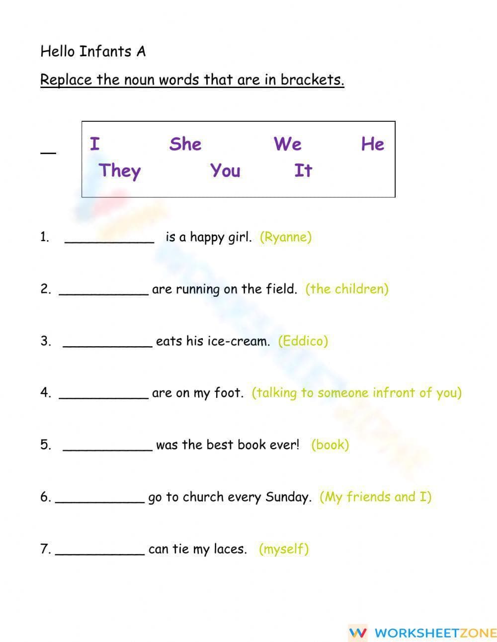 Printable Pronouns Worksheet | Grade 1 English Language Arts - Page 1