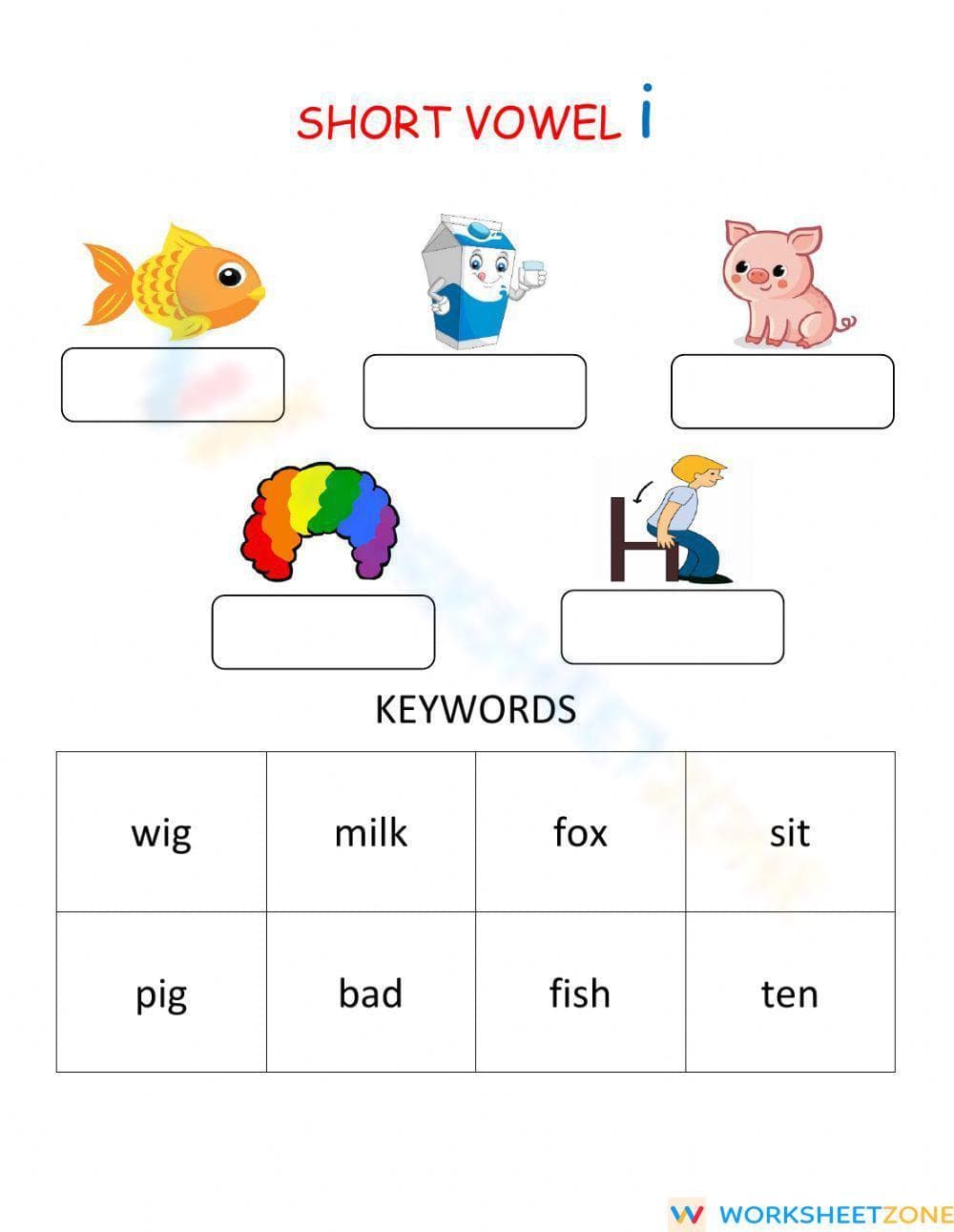 Fun with Short Vowel Sound 'i' Worksheet - Page 1