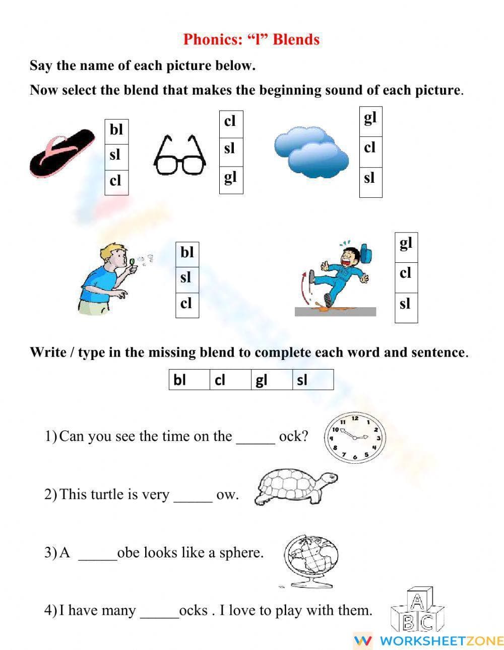 Grade 1 & 2 L-Blends — Essential Phonics Worksheet - Page 1