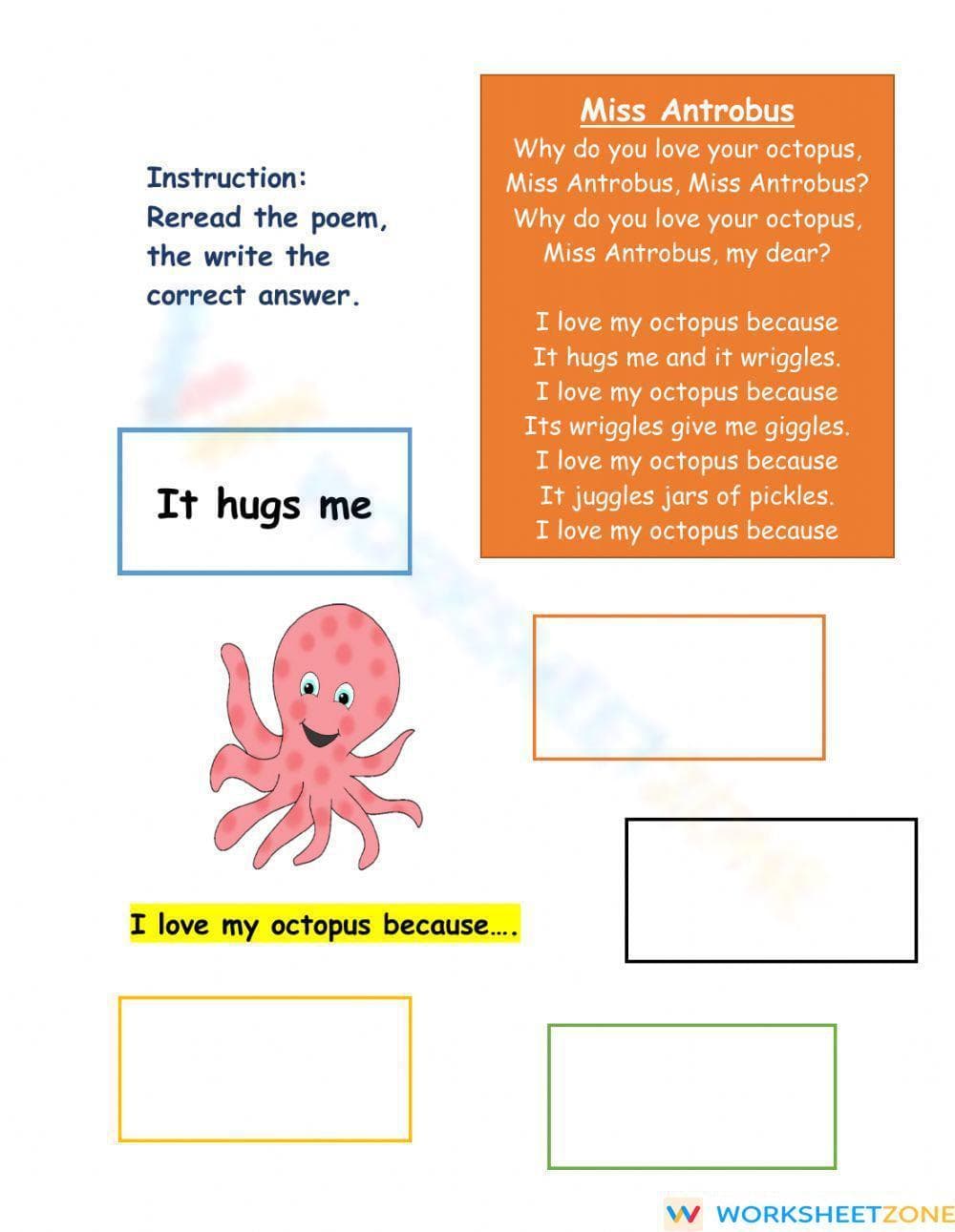 Printable Miss Antrobus Poem Worksheet | Grade 6-7 ELA - Page 1