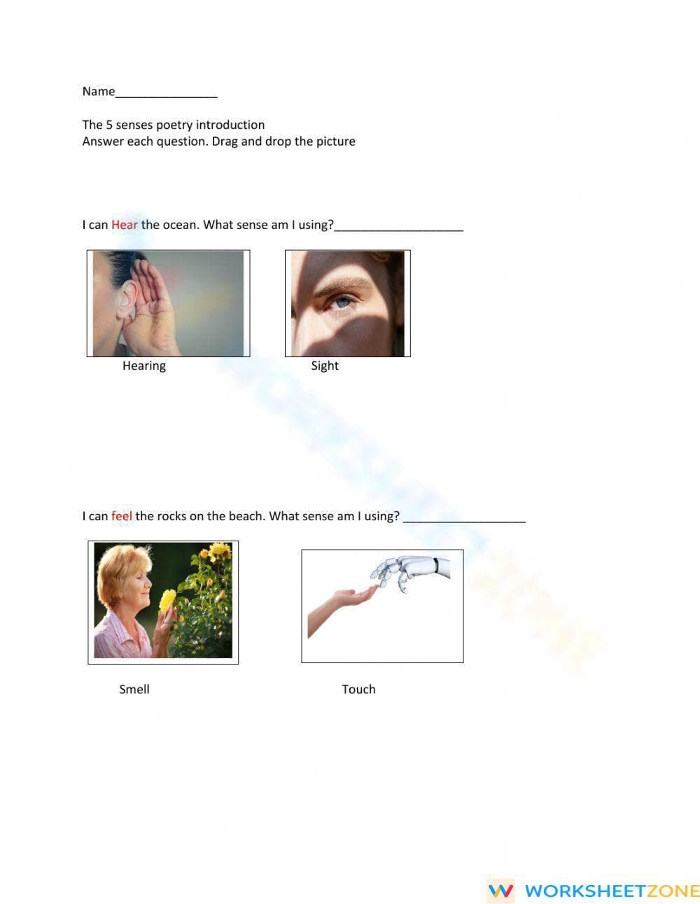Printable Five Senses Poetry Worksheet | Grade K-1 ELA - Page 1