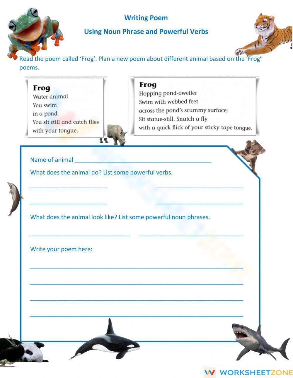 Noun Phrases & Verbs Worksheet | Grade 3-4 ELA Printable - Page 1