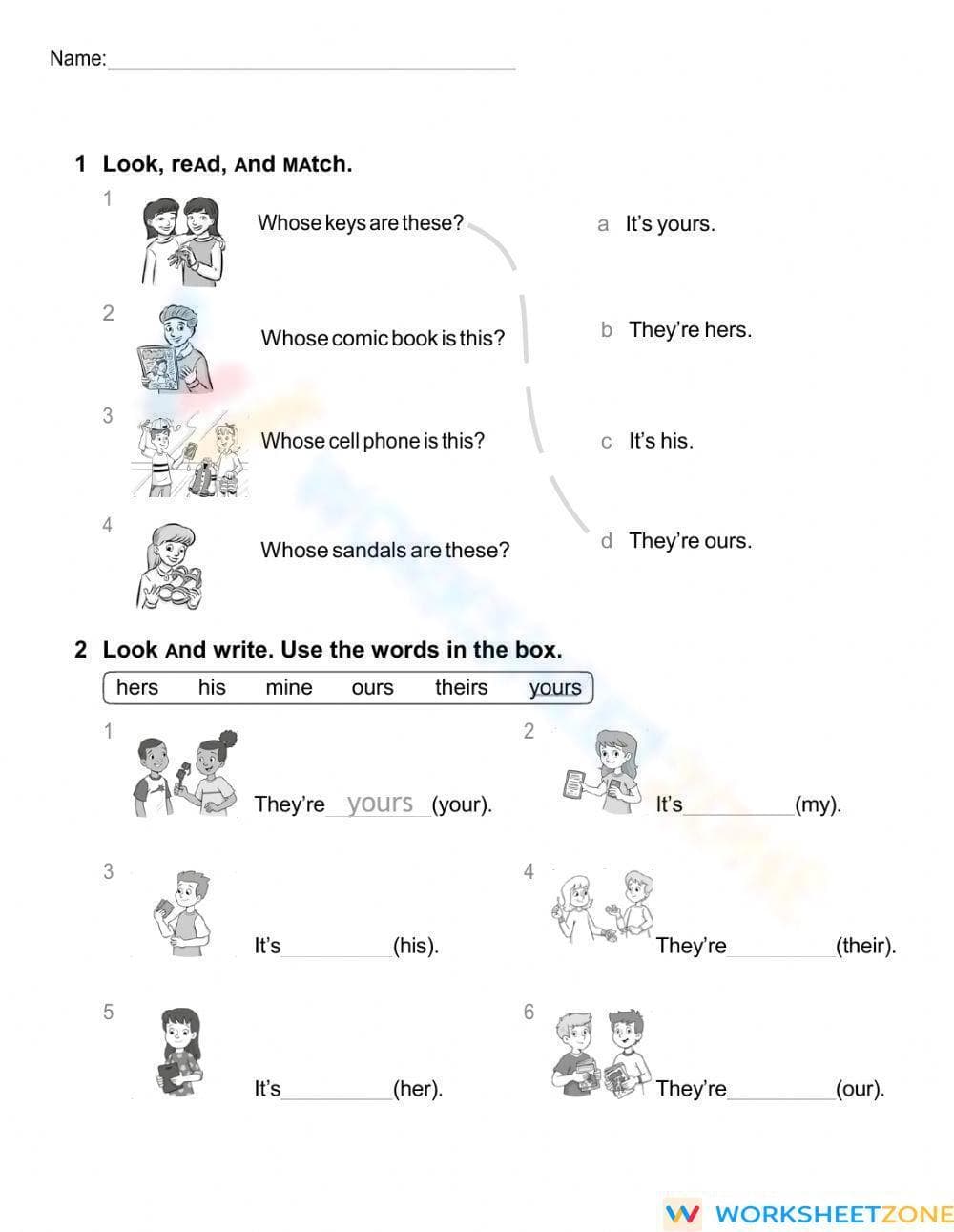 Grade 3 Possessive Pronouns — Printable No-Prep Worksheet - Page 1