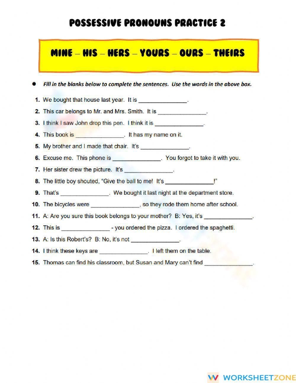 Essential Possessive Pronouns Practice | Grade 6-7 ELA - Page 1