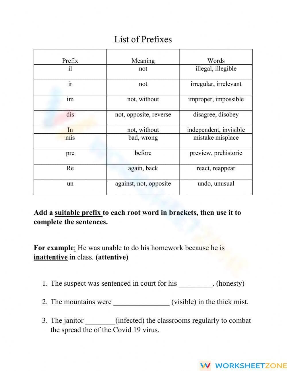 Complete Prefix Practice Worksheet | Grades 3-7 ELA - Page 1