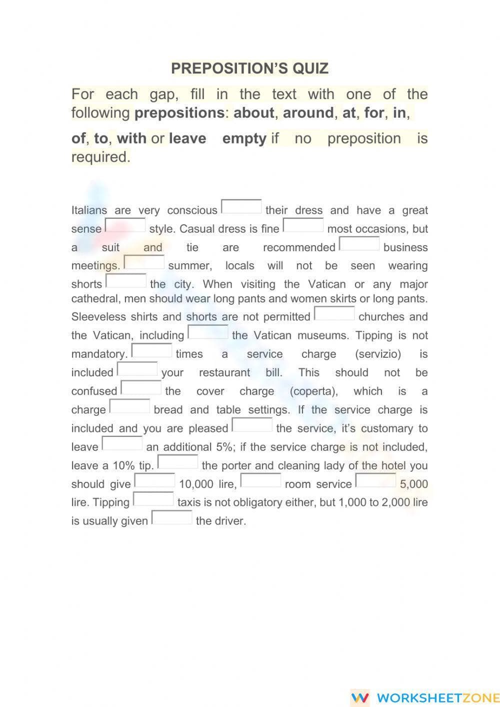 Essential Grade 10 Prepositions Quiz | 1st BGU ELA - Page 1