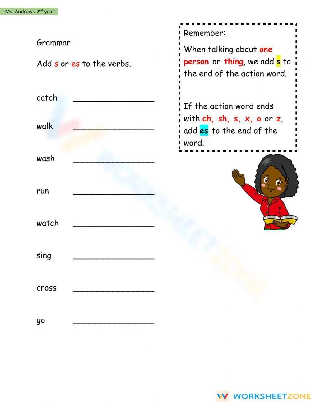 Essential Simple Present Tense: Adding -s and -es Worksheet - Page 1