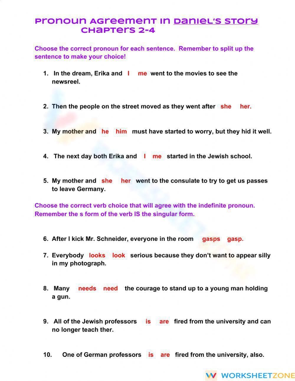 Essential Pronoun Agreement Worksheet | Grade 6-11 ELA - Page 1