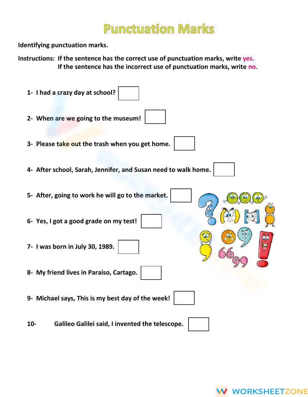 Printable Grade 6 Punctuation Practice: Essential Worksheet - Page 1