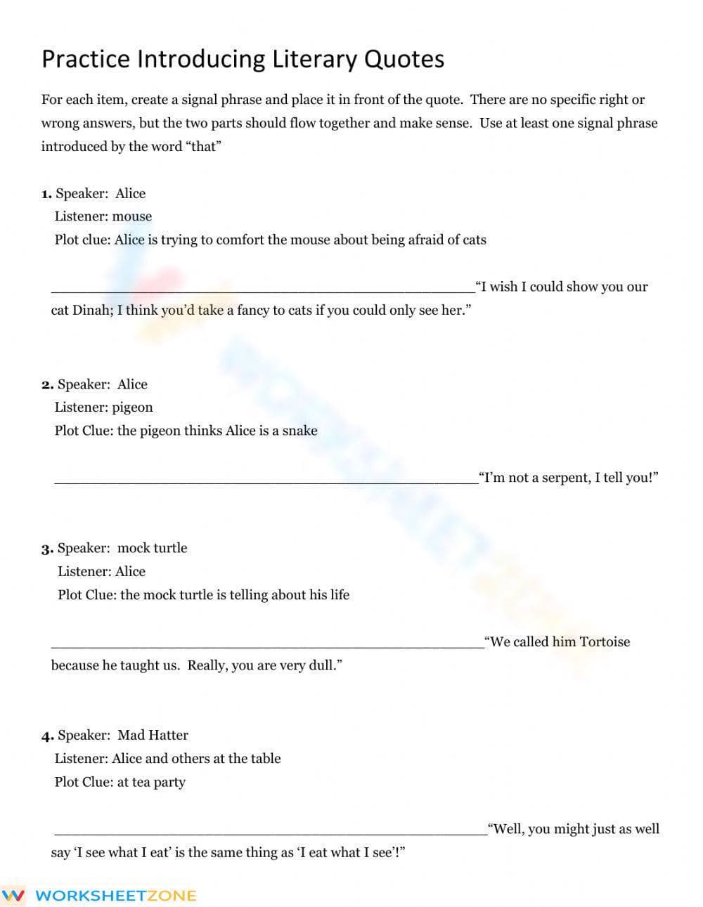 Grade 11/12 Literary Quotes — Printable No-Prep Worksheet - Page 1