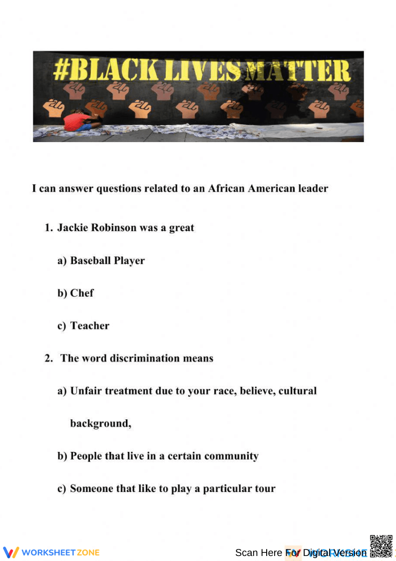 Grade 6 Jackie Robinson — Printable No-Prep Worksheet - Page 1