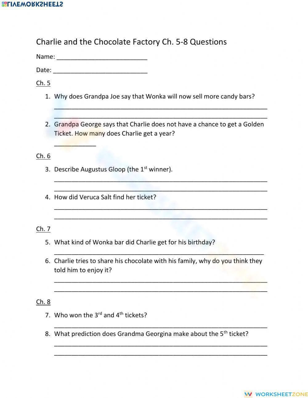 Essential Charlie & the Chocolate Factory: Ch. 5-8 Questions - Page 1
