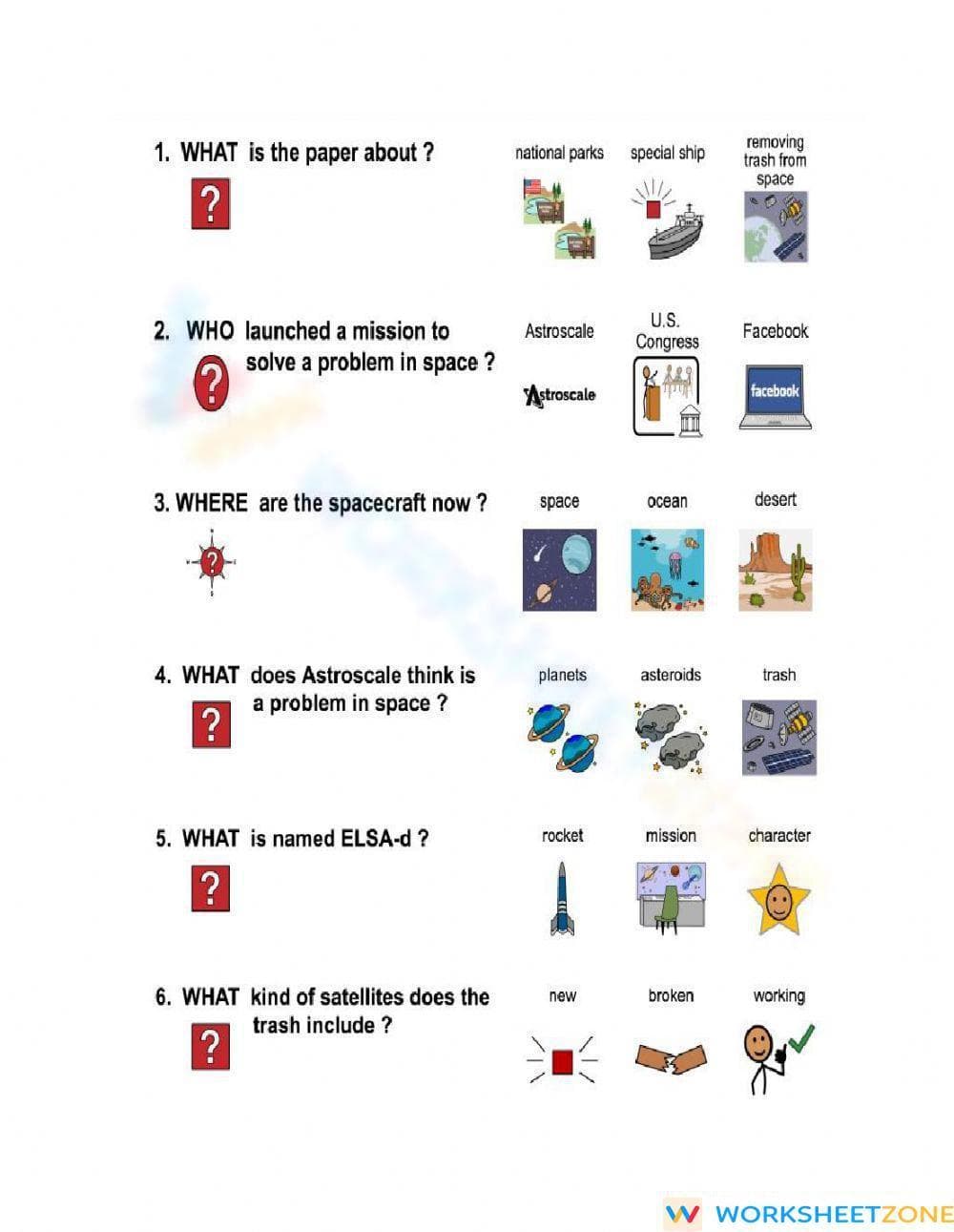 Removing Trash from Space Review | Grade 3-7 Printable - Page 1