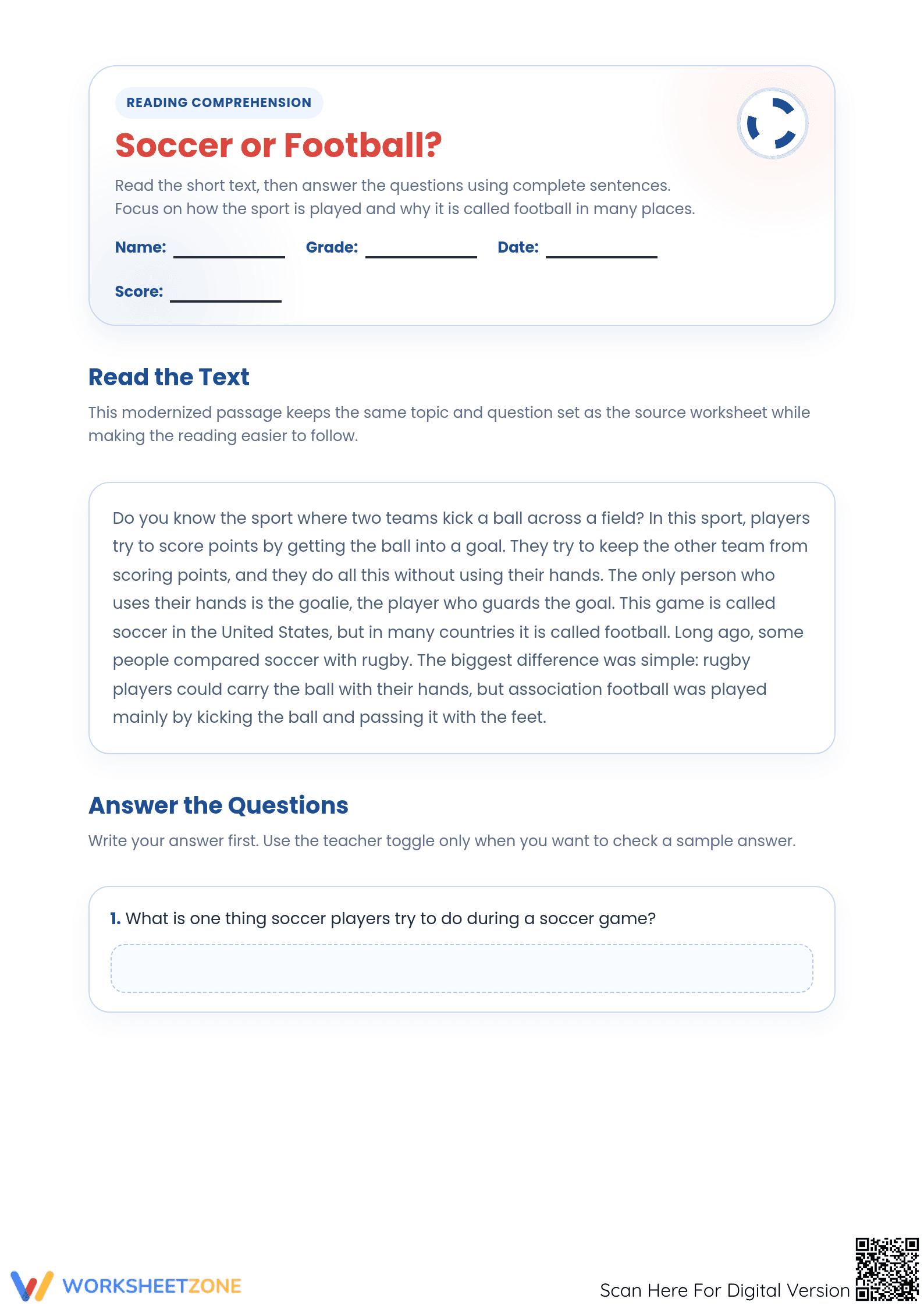 Grade 6 Main Idea — Printable No-Prep Worksheet - Page 1