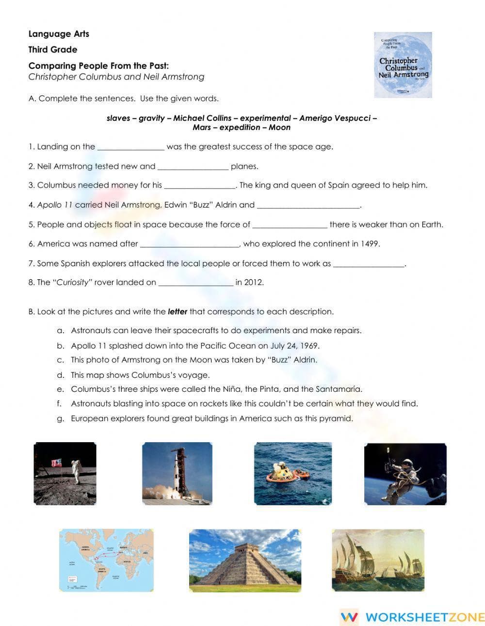 Essential Grade 5 Worksheet: Columbus & Armstrong Comparison - Page 1