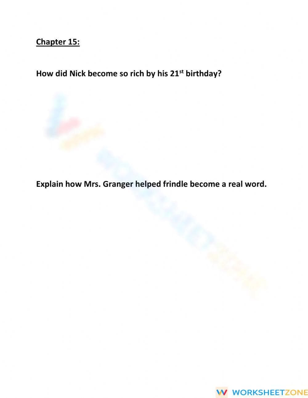 Grade 5 Frindle Chapter 15 — Printable No-Prep Worksheet - Page 1