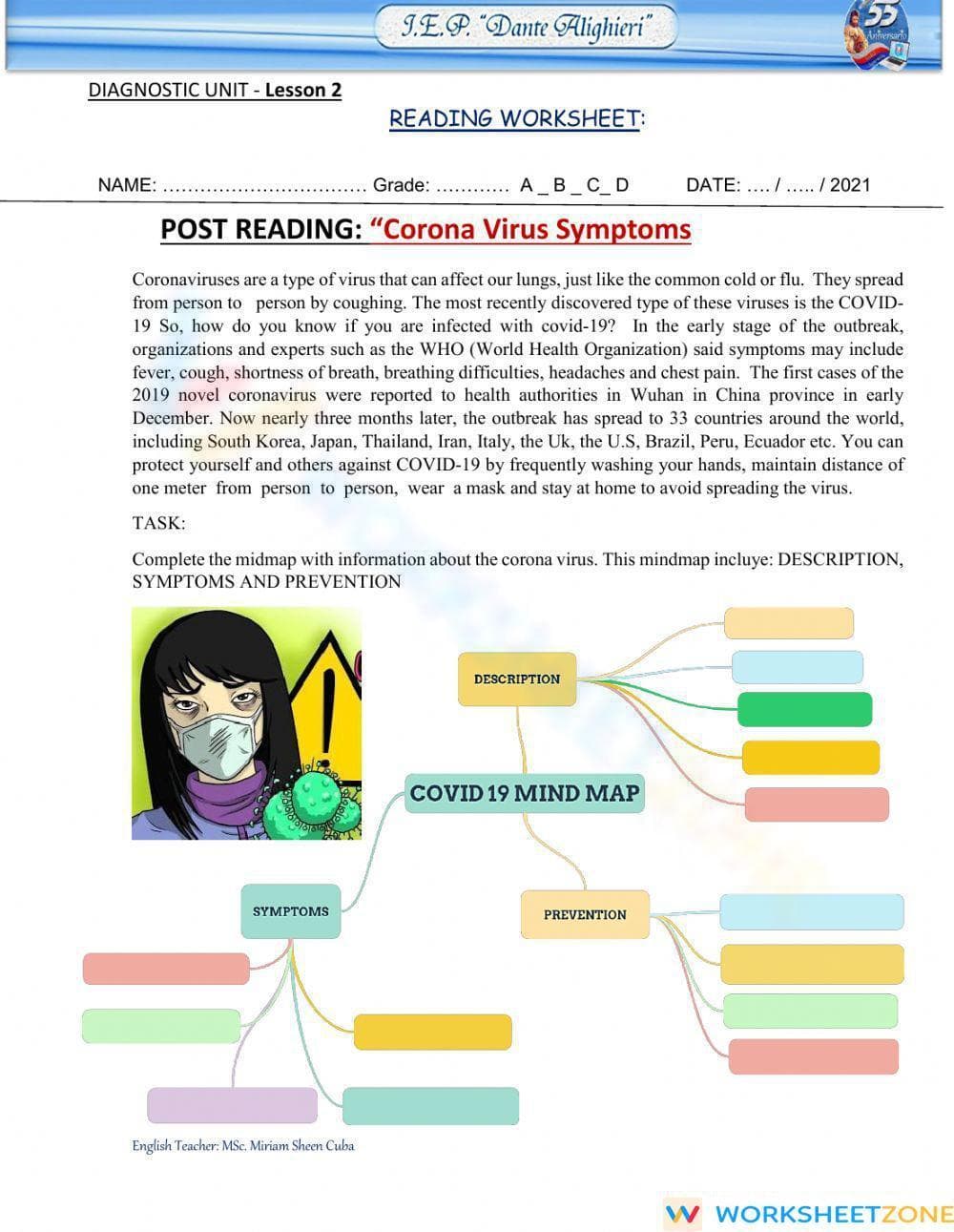 Printable Corona Virus Reading Worksheet | Grade 6-10 ELA - Page 1