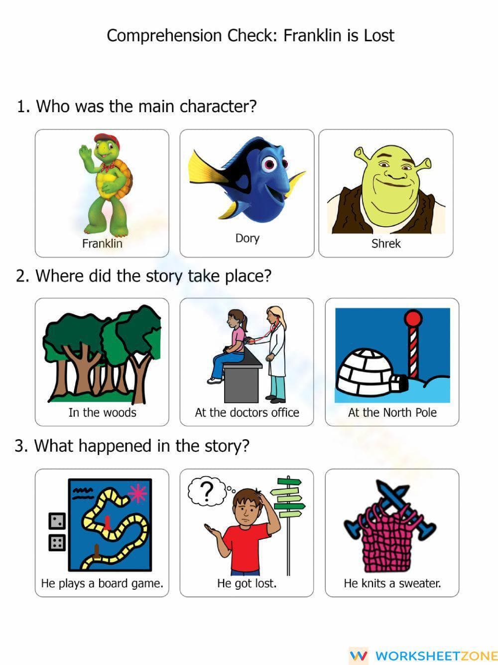 Printable Franklin is Lost Comp Check | Grade 1-3 ELA - Page 1