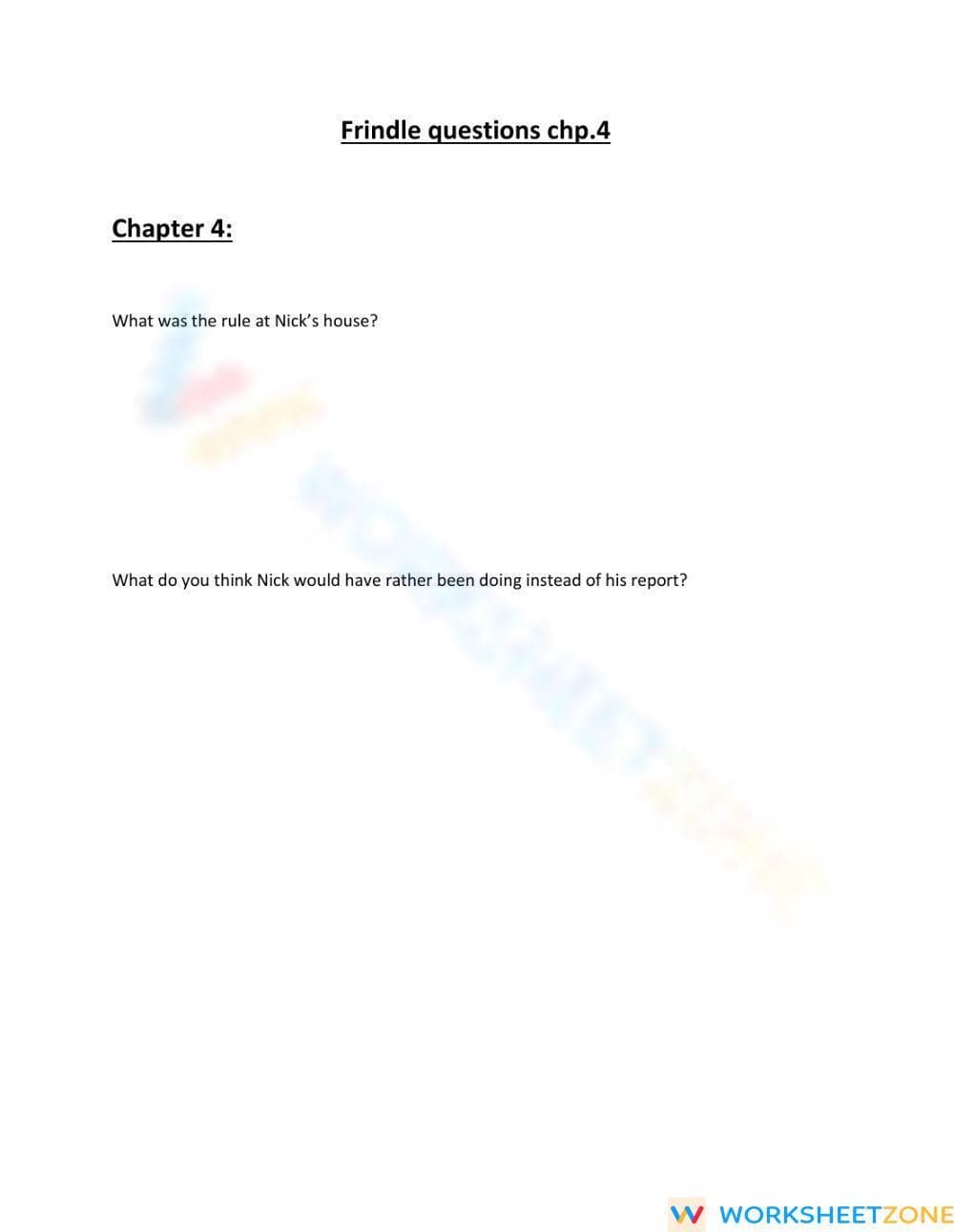 Essential Frindle Chapter 4 Questions | Grade 5 ELA - Page 1