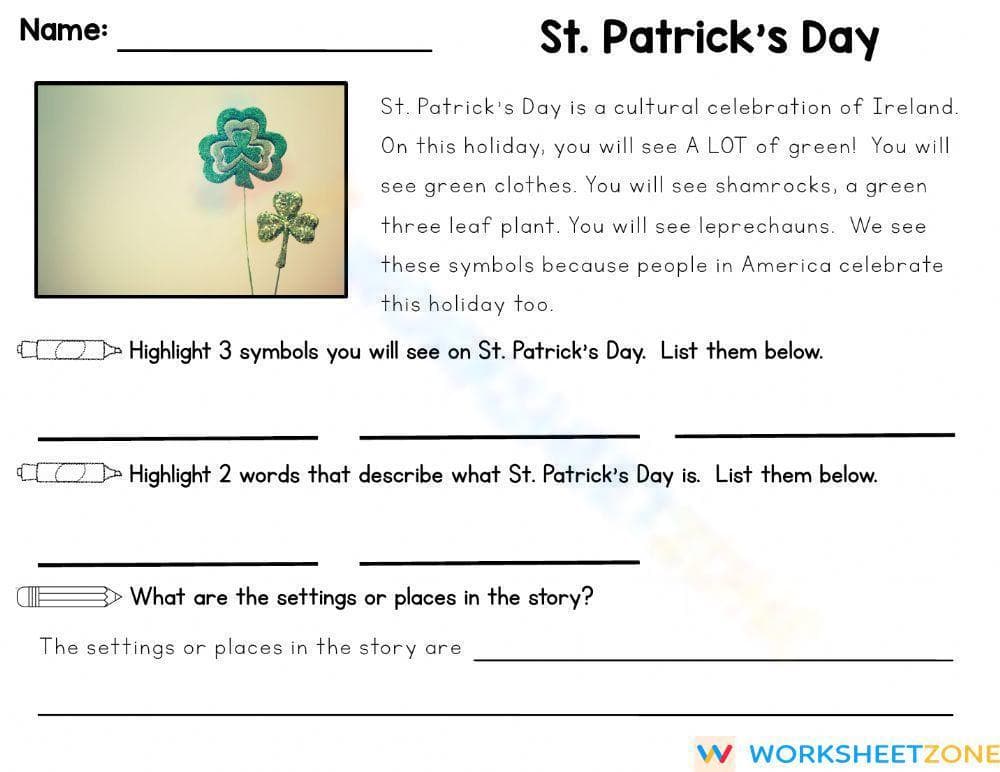 Grade 3-4 St. Patrick's Day — Printable No-Prep Worksheet - Page 1