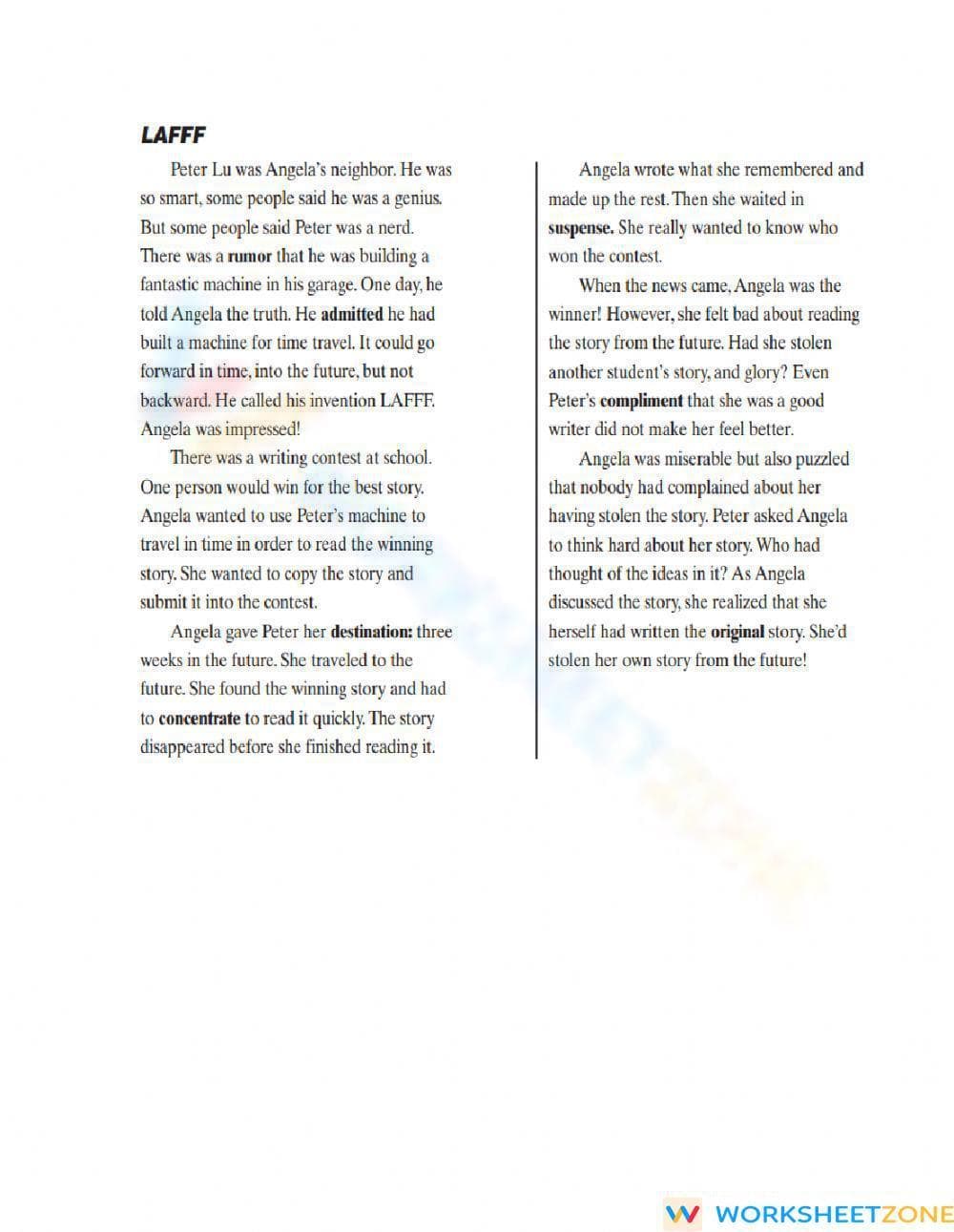 Grade 5 Lafff Summary — Printable No-Prep Worksheet - Page 1