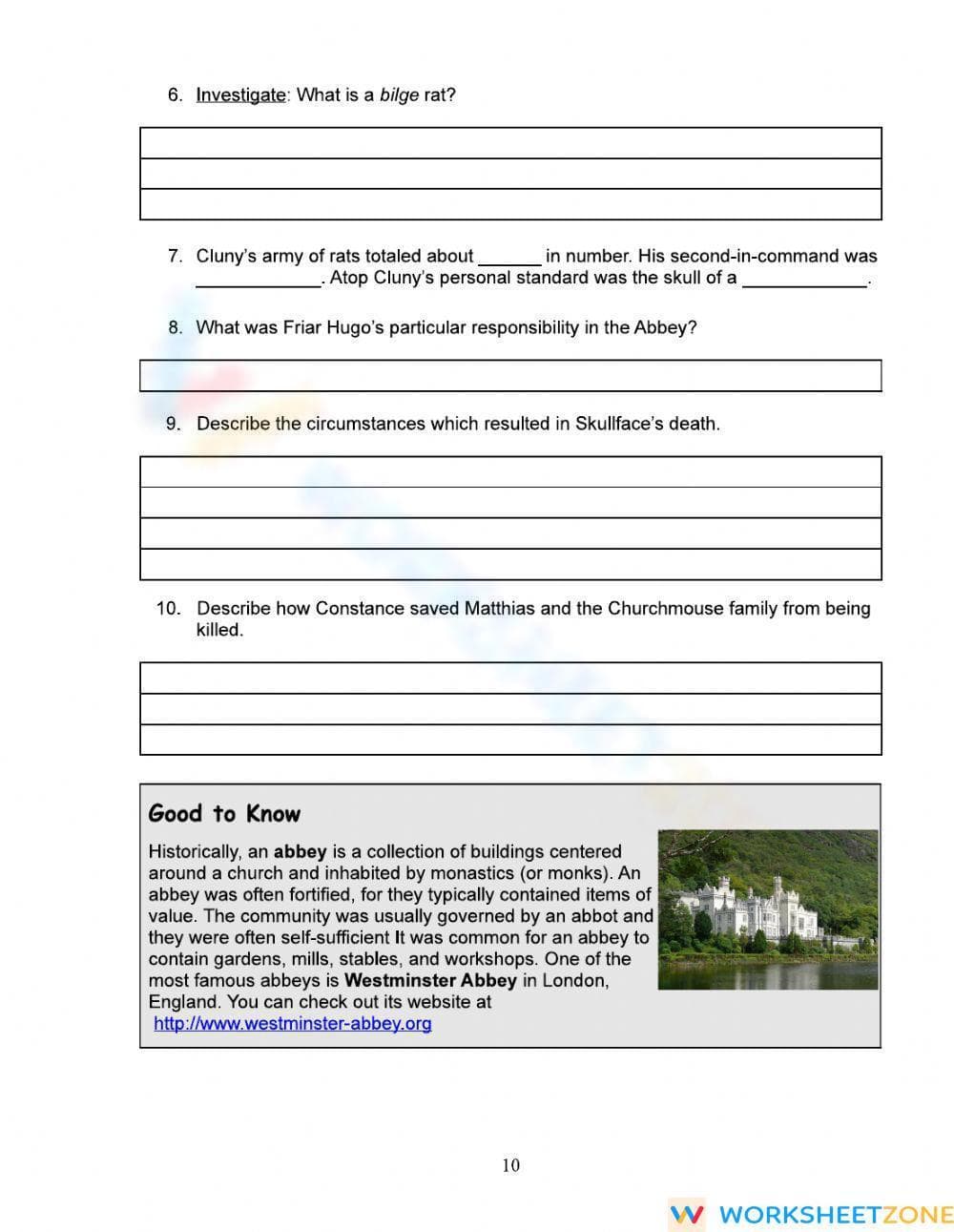 Redwall Novel Study Part 2 Worksheet | Grade 7-10 Essential - Page 1