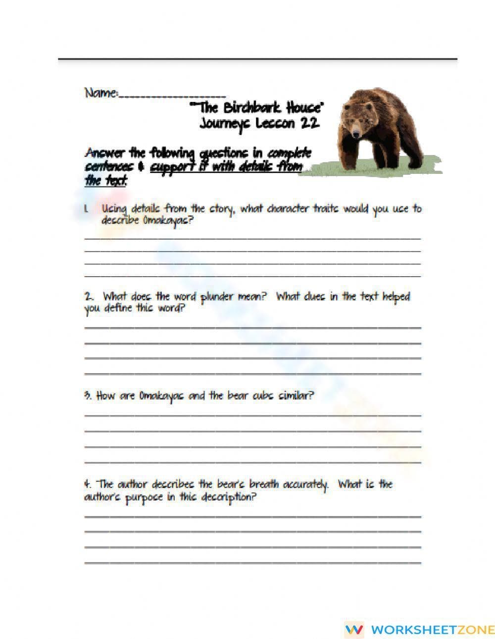 The Birchbark House Worksheet | Grade 5-6 Aligned - Page 1