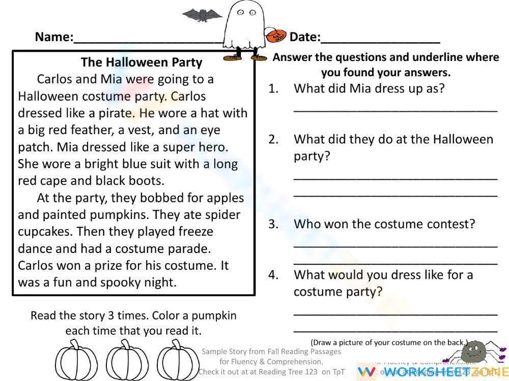 Grade 2 Halloween Reading — Printable No-Prep Worksheet - Page 1
